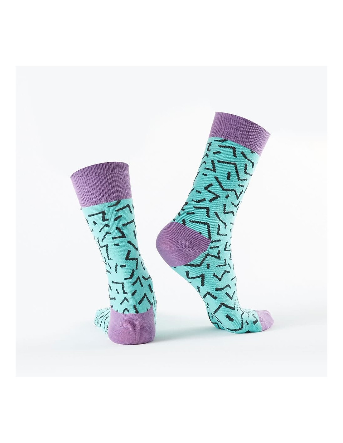 Turquoise women\'s socks with black patterns SD22 - Online store - Boutique